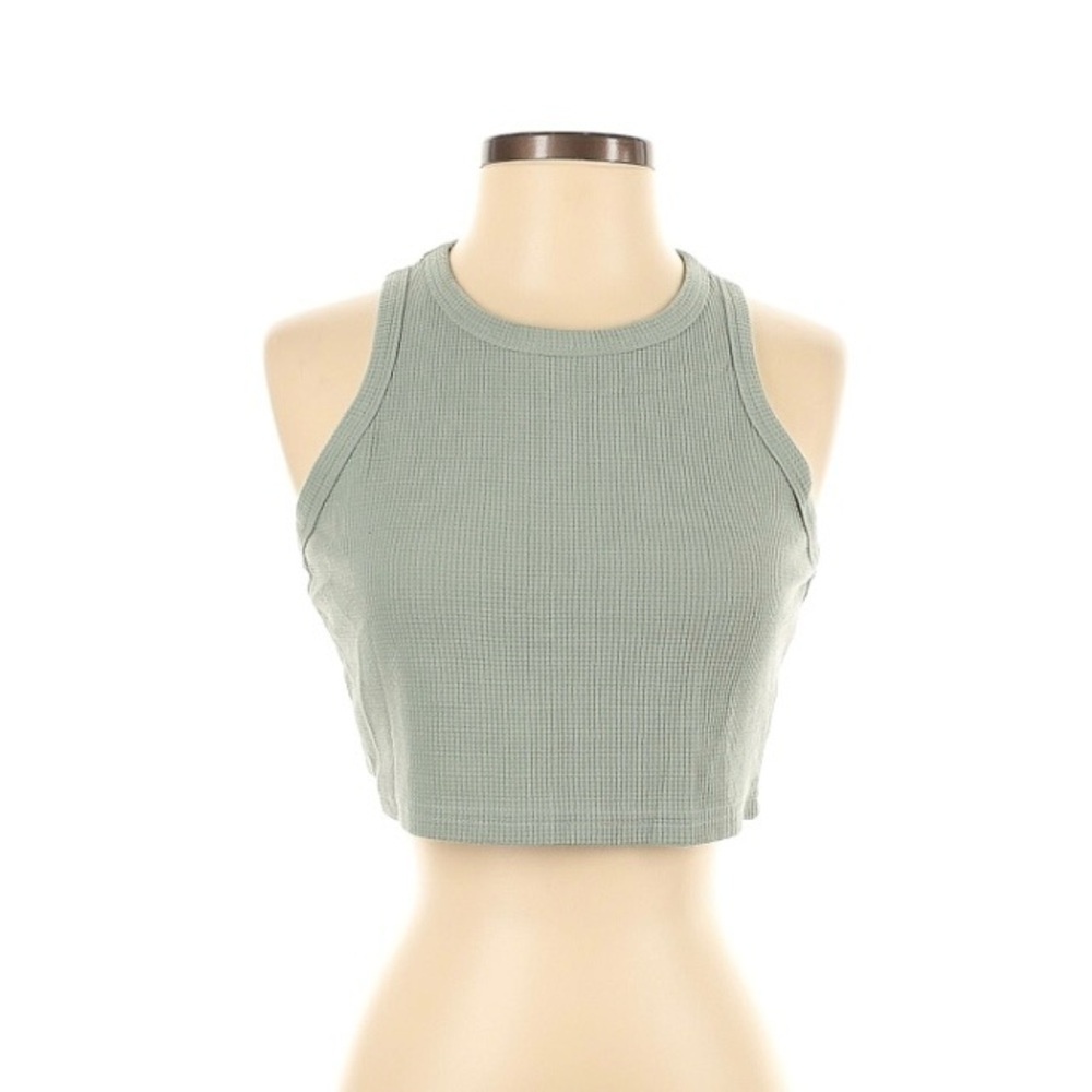 Sage green thermal waffle crop top tank automet small mint